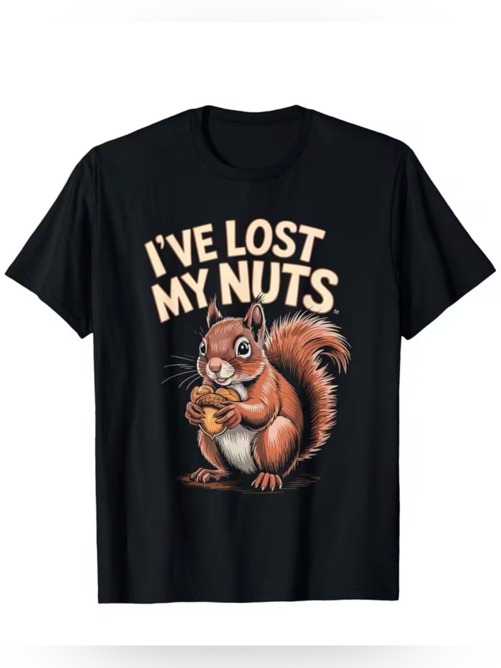 Funny 'I've Lost My Nuts' Squirrel T-Shirt Black NWOT Cotton Mens L or XL